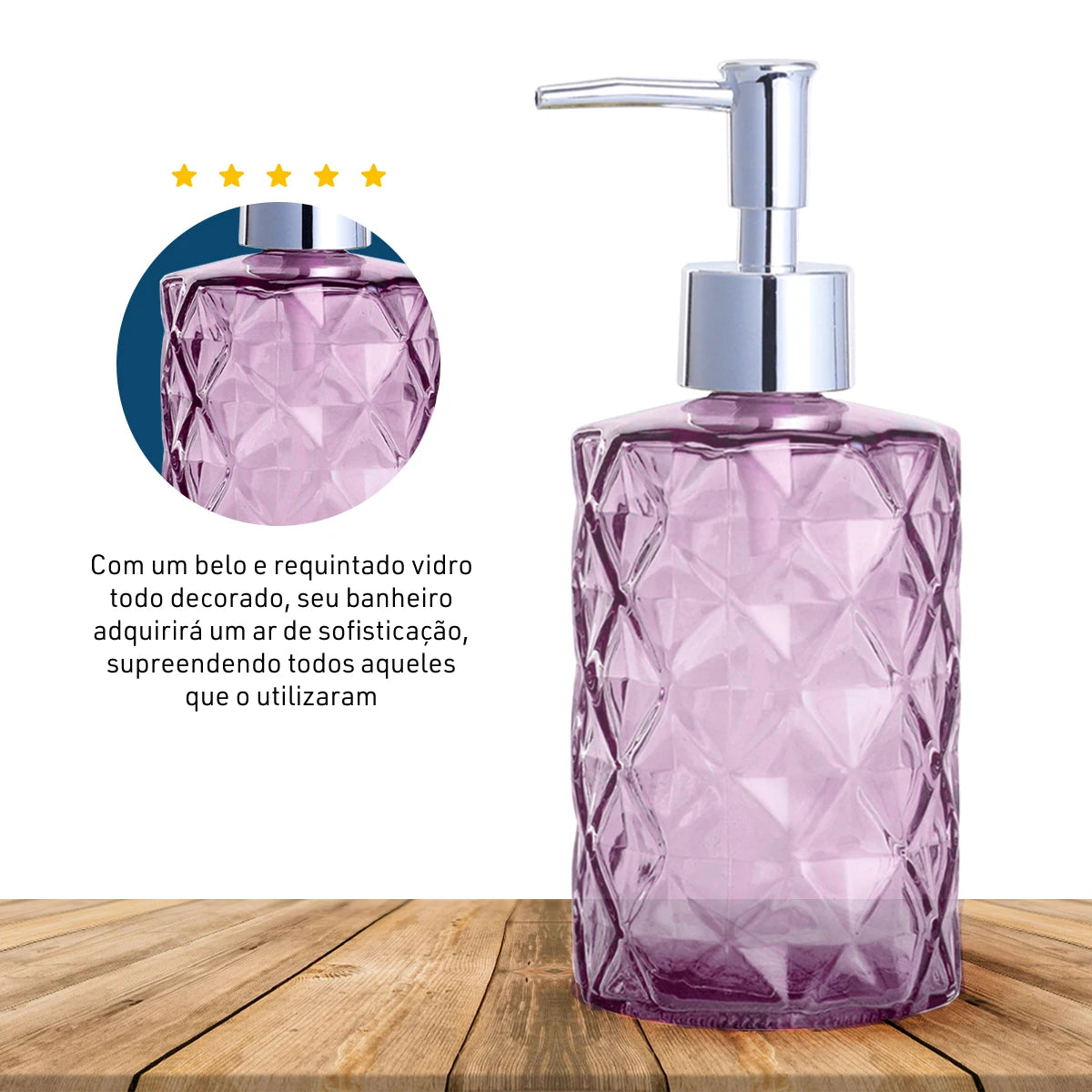 Dispenser de Vidro para Sabonete Líquido 330ml Álcool Gel Banheiro e Lavabo – Dolce Home