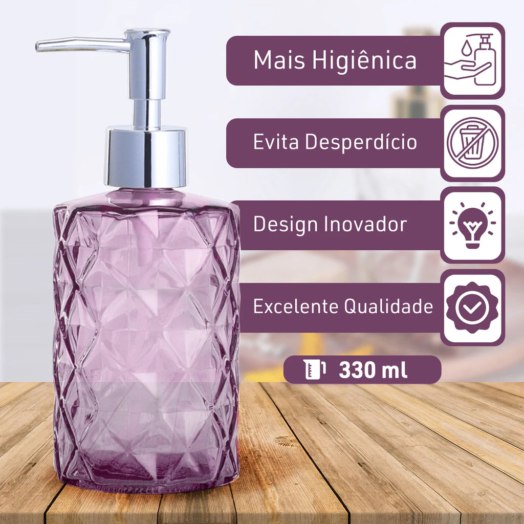 Dispenser de Vidro para Sabonete Líquido 330ml Álcool Gel Banheiro e Lavabo – Dolce Home