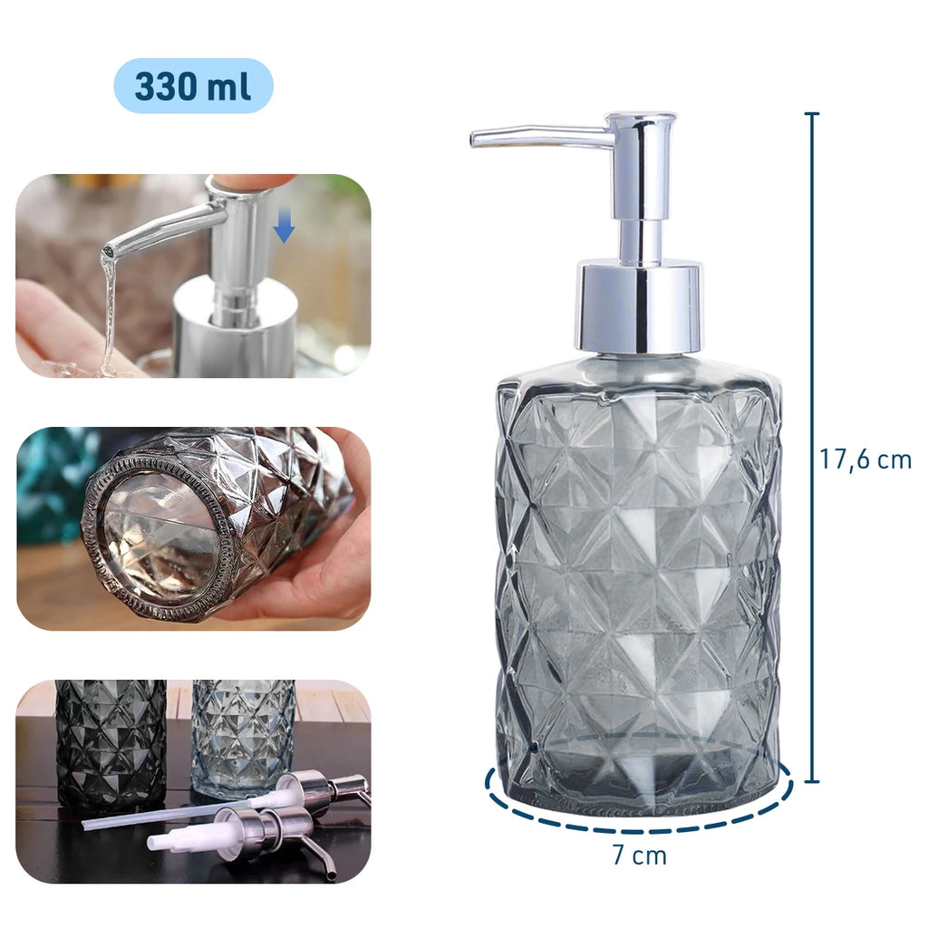 Dispenser de Vidro para Sabonete Líquido 330ml Álcool Gel Banheiro e Lavabo – Dolce Home