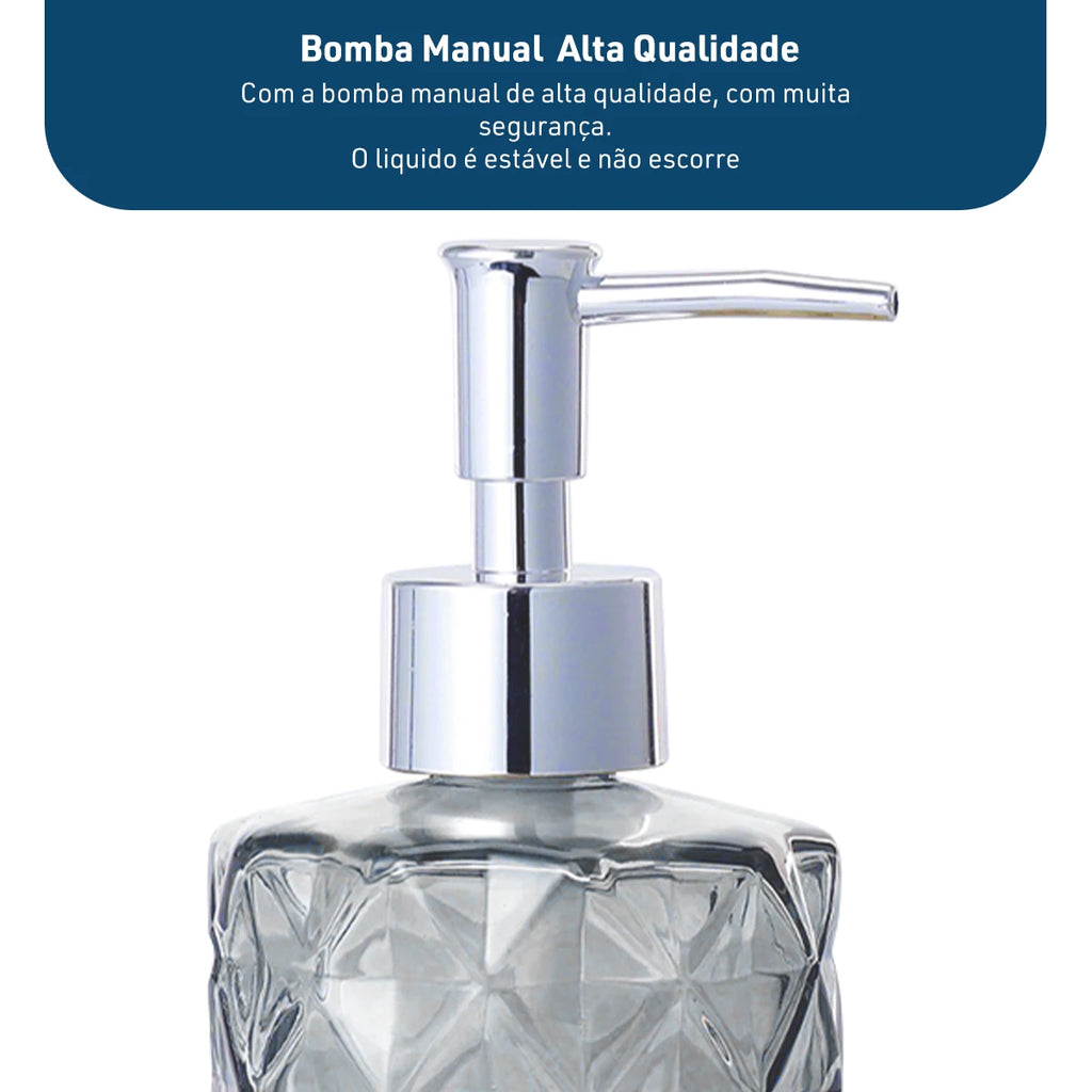 Dispenser de Vidro para Sabonete Líquido 330ml Álcool Gel Banheiro e Lavabo – Dolce Home