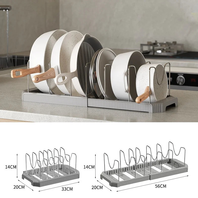 Expandable Pot and Pan Organizer Rack Stainless Steel Pot Lids Organizer Kitchen Pan Organizer for Cabinet Cookware Dish Rack