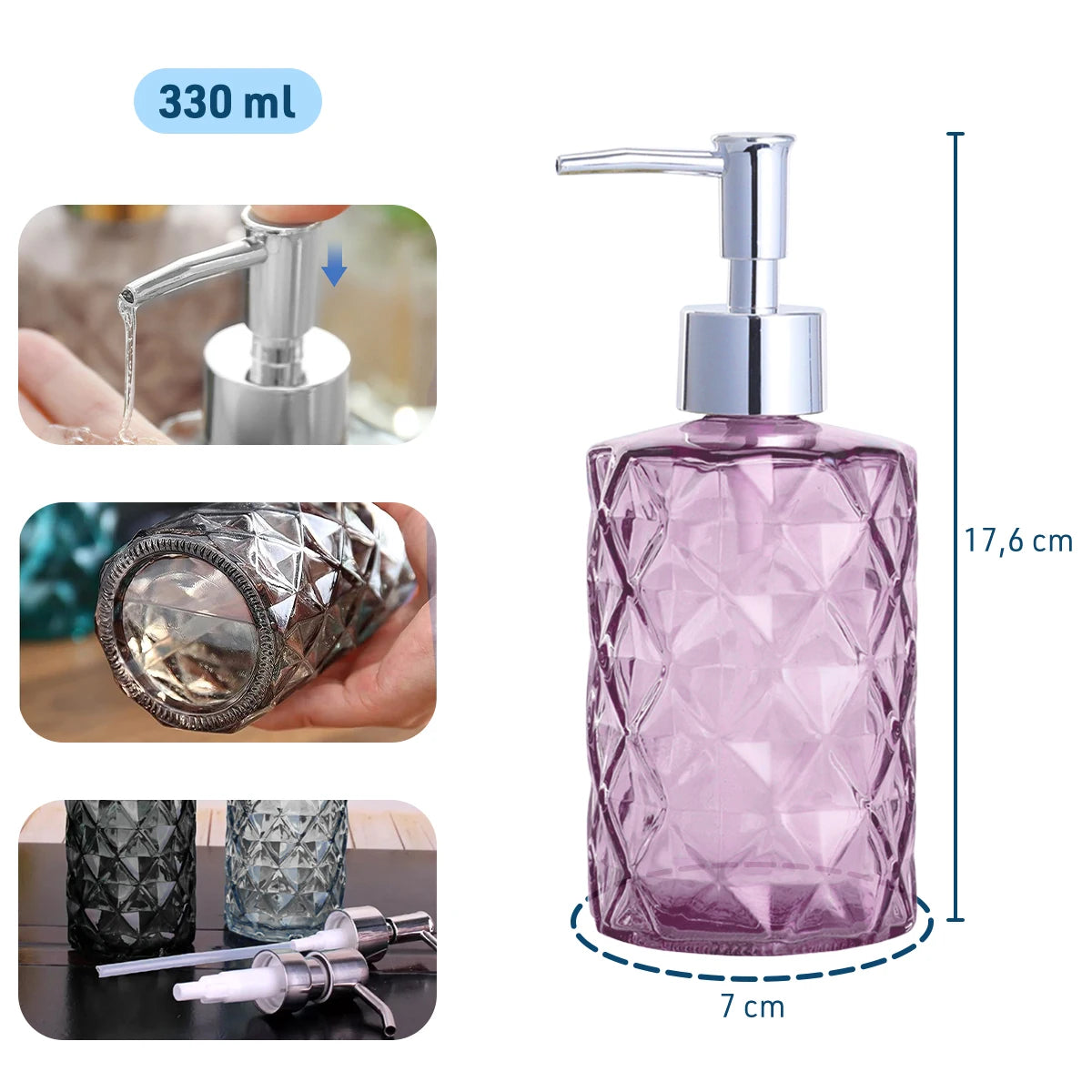 Dispenser de Vidro para Sabonete Líquido 330ml Álcool Gel Banheiro e Lavabo – Dolce Home
