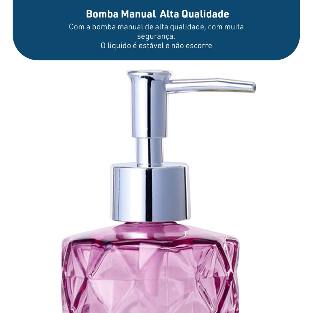 Dispenser de Vidro para Sabonete Líquido 330ml Álcool Gel Banheiro e Lavabo – Dolce Home