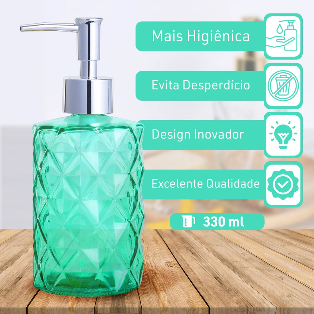 Dispenser de Vidro para Sabonete Líquido 330ml Álcool Gel Banheiro e Lavabo – Dolce Home
