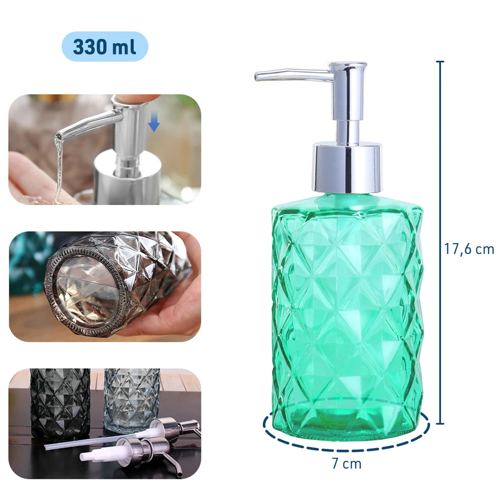 Dispenser de Vidro para Sabonete Líquido 330ml Álcool Gel Banheiro e Lavabo – Dolce Home