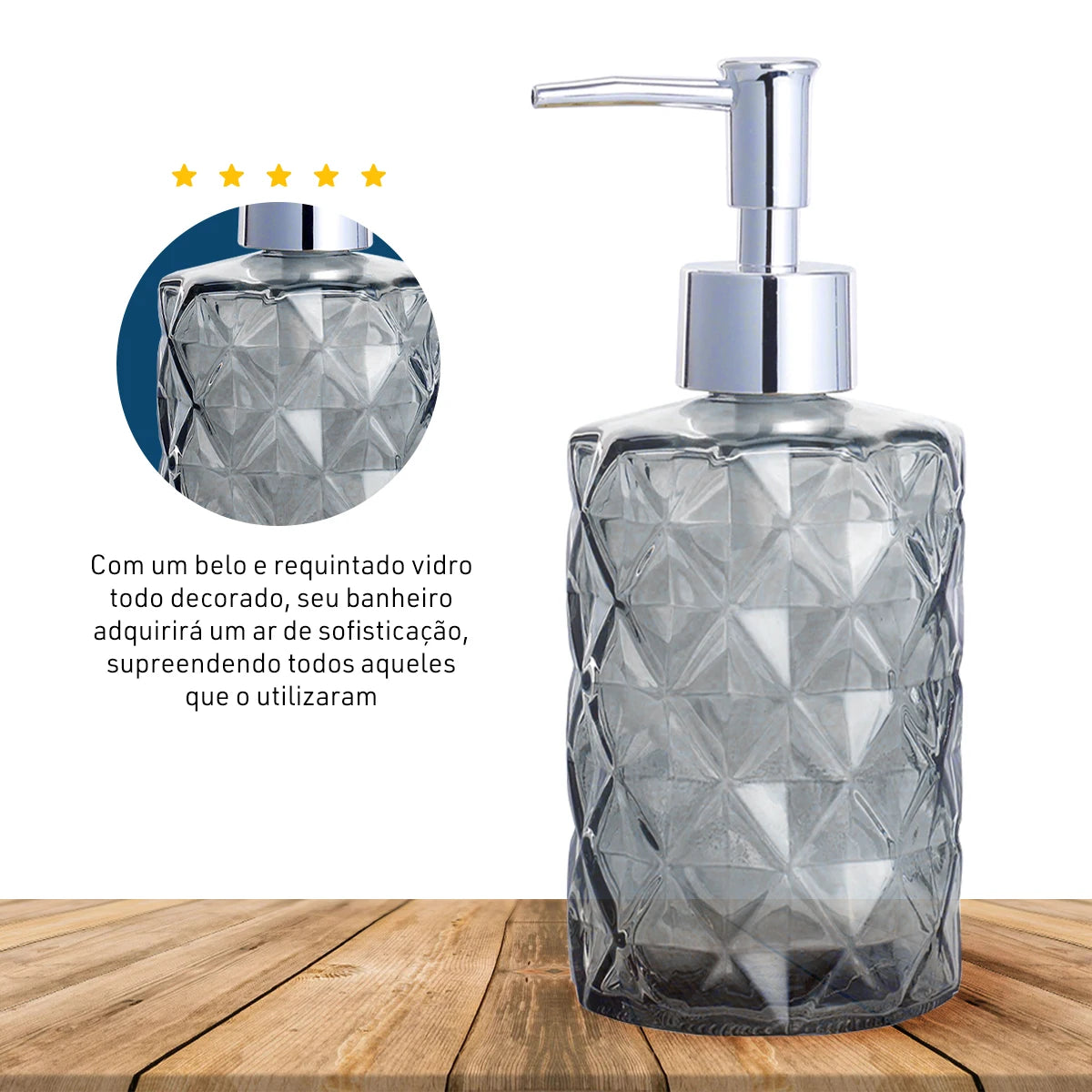 Dispenser de Vidro para Sabonete Líquido 330ml Álcool Gel Banheiro e Lavabo – Dolce Home