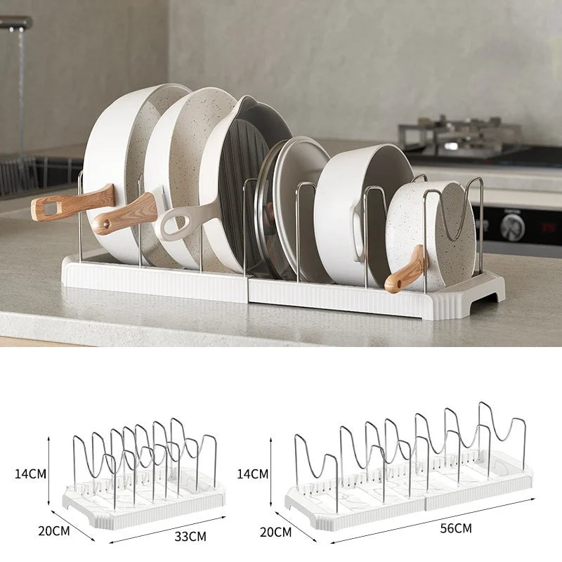 Expandable Pot and Pan Organizer Rack Stainless Steel Pot Lids Organizer Kitchen Pan Organizer for Cabinet Cookware Dish Rack