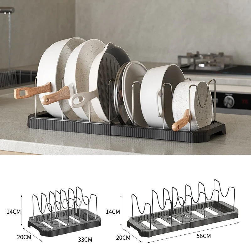 Expandable Pot and Pan Organizer Rack Stainless Steel Pot Lids Organizer Kitchen Pan Organizer for Cabinet Cookware Dish Rack