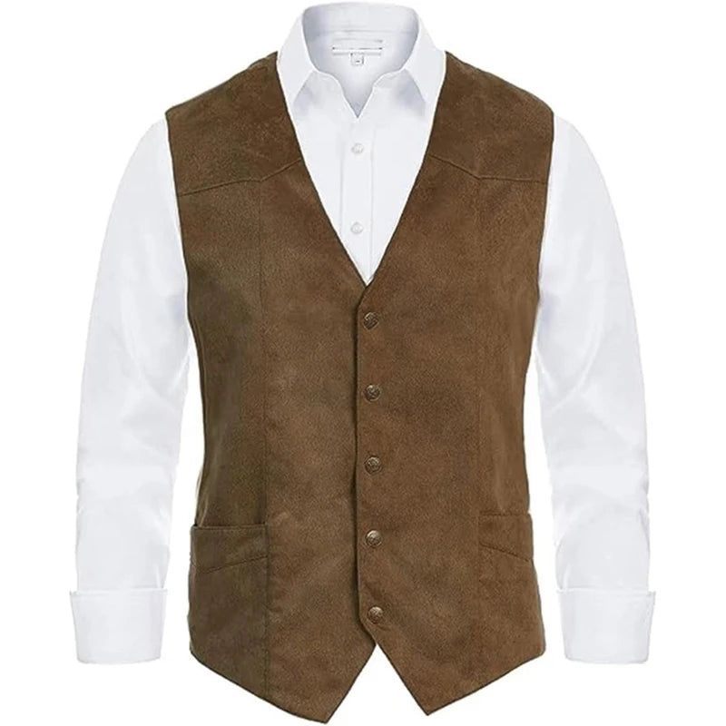 Men s  Fit V-Neck Suit Vest with Button Closure and Curved Hemline Sleeveless Single Breasted Waistcoat for Formal Events