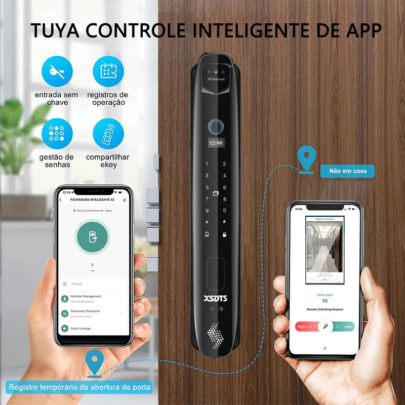 3D Face Smart Door Lock Security Camera Monitor Intelligent Fingerprint Password Biometric Electronic Key Unlock