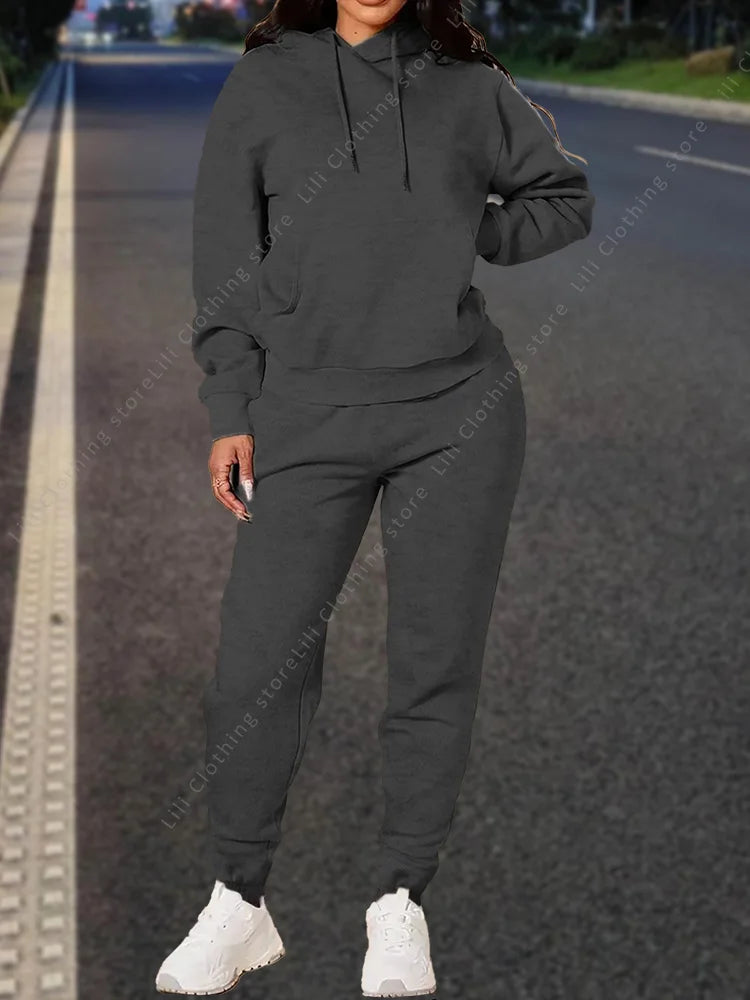 High quality pants Sets for Women Hoodie +pants Autumn Winter 2-Piece Outfits Basic blank Sweatshirt Sweatpant women Tracksuit