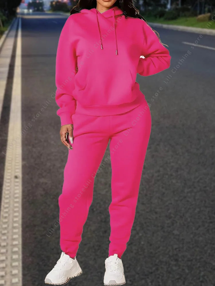 High quality pants Sets for Women Hoodie +pants Autumn Winter 2-Piece Outfits Basic blank Sweatshirt Sweatpant women Tracksuit