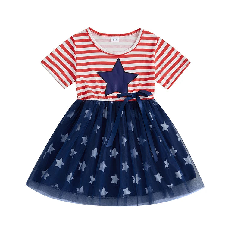 Women s Patriotic Fourth of July Sleeveless A-Line Dress with American Flag Print and Bow Detail