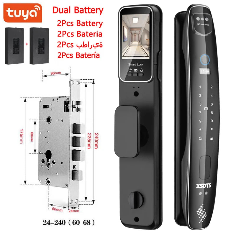 3D Face Smart Door Lock Security Camera Monitor Intelligent Fingerprint Password Biometric Electronic Key Unlock