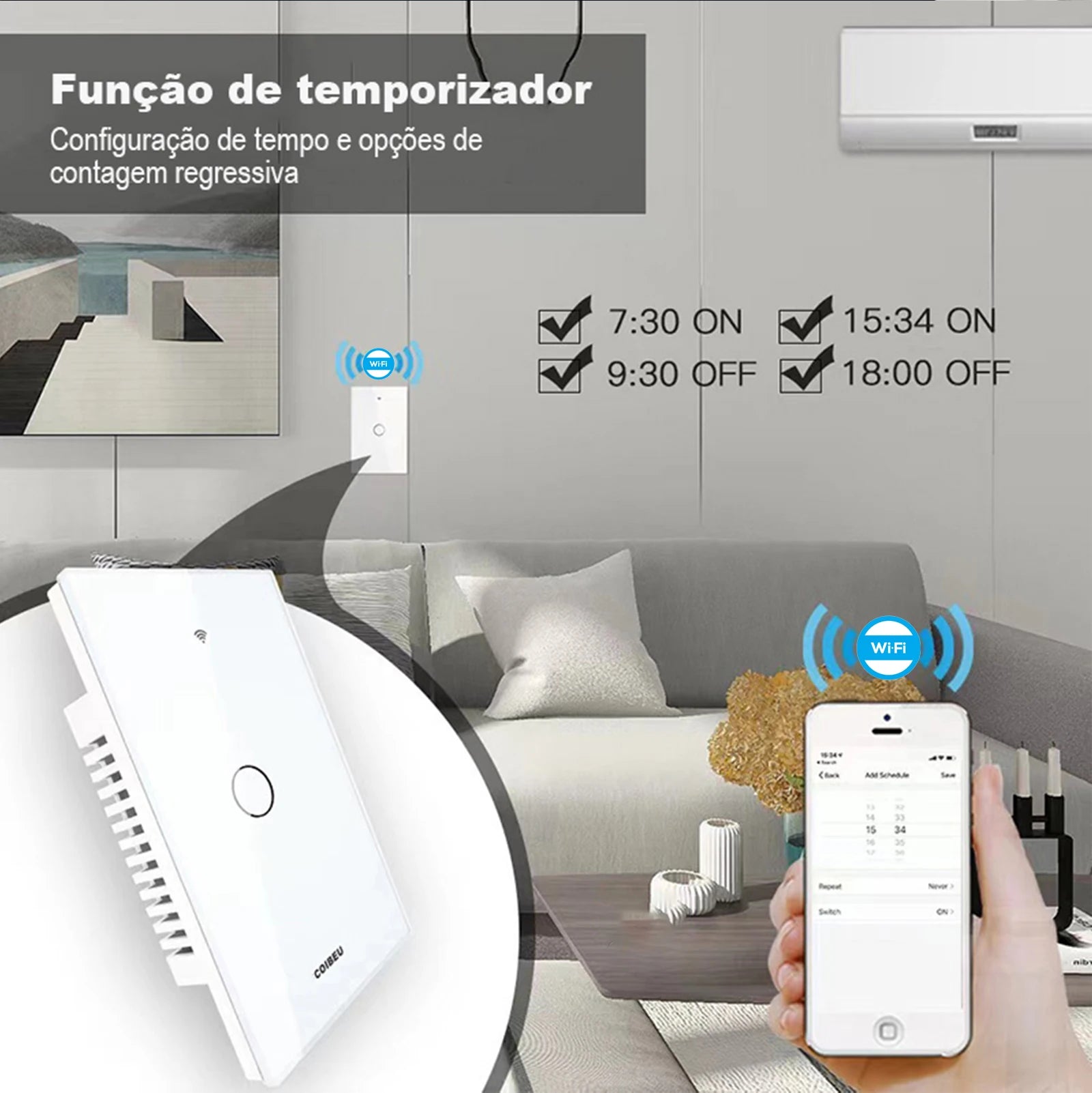 Interruptor Inteligente WiFi BR,tomada inteligente wifi com neutro,Tomada De Parede Alexa, Google Home switch