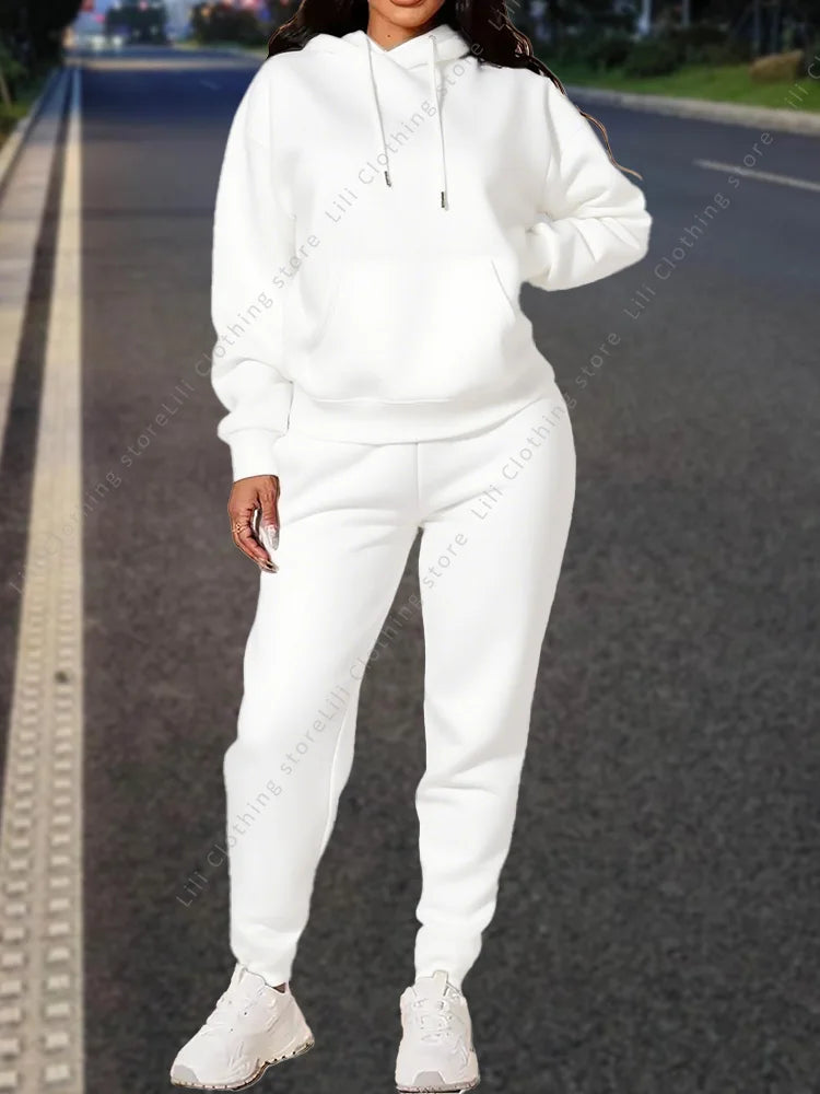 High quality pants Sets for Women Hoodie +pants Autumn Winter 2-Piece Outfits Basic blank Sweatshirt Sweatpant women Tracksuit