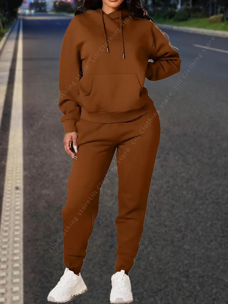 High quality pants Sets for Women Hoodie +pants Autumn Winter 2-Piece Outfits Basic blank Sweatshirt Sweatpant women Tracksuit