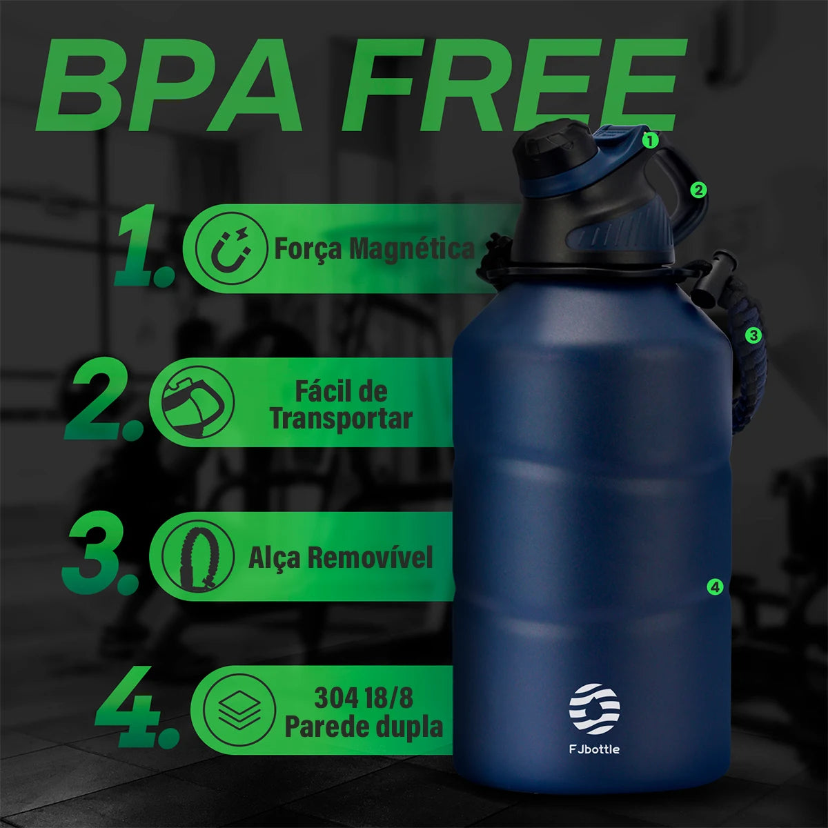 Stainless Steel Thermos, Large Capacity, Cold and Hot Vacuum Bottle with Magnetic Force Cap and Rope, Gym, 1.9L