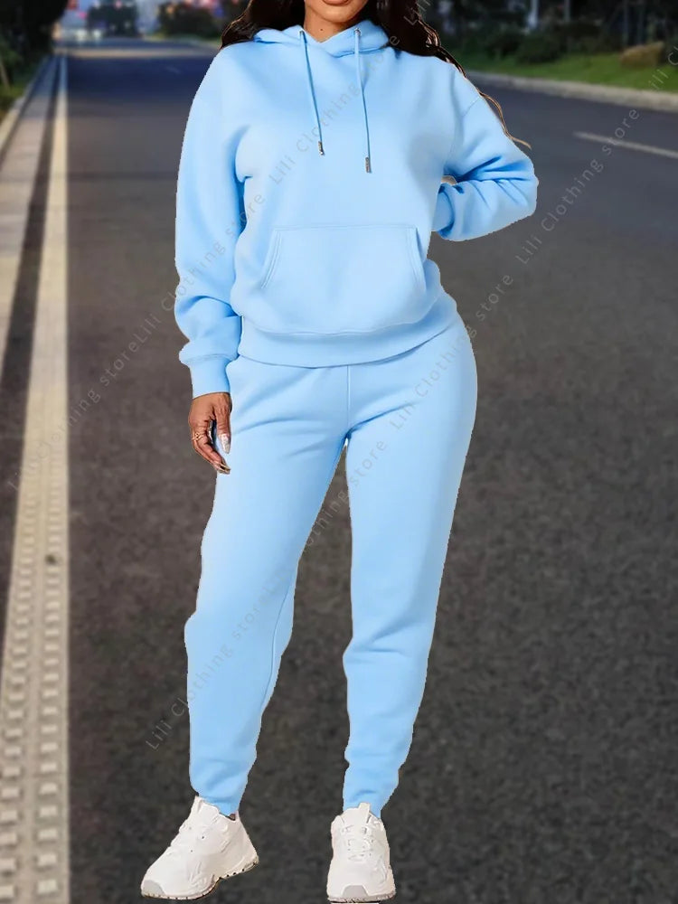 High quality pants Sets for Women Hoodie +pants Autumn Winter 2-Piece Outfits Basic blank Sweatshirt Sweatpant women Tracksuit