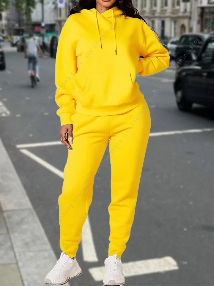 High quality pants Sets for Women Hoodie +pants Autumn Winter 2-Piece Outfits Basic blank Sweatshirt Sweatpant women Tracksuit