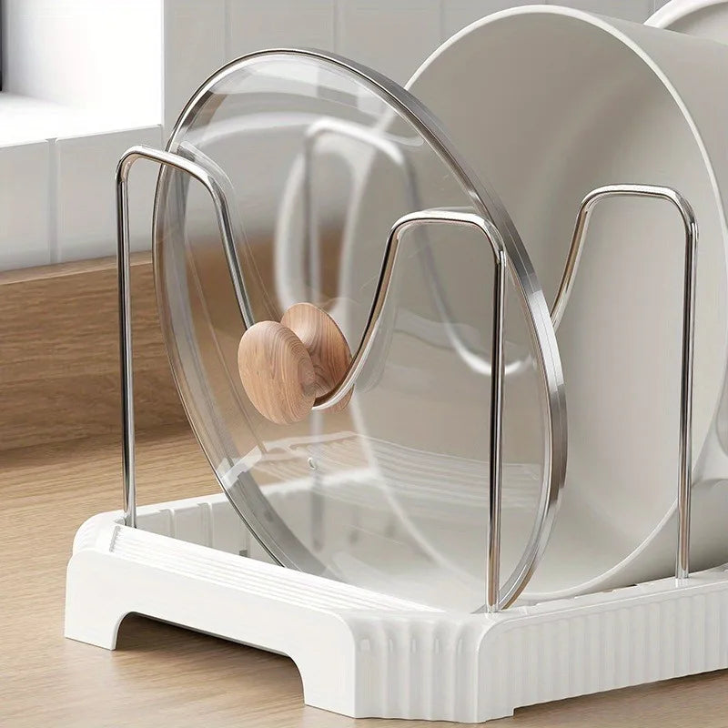 Expandable Pot and Pan Organizer Rack Stainless Steel Pot Lids Organizer Kitchen Pan Organizer for Cabinet Cookware Dish Rack