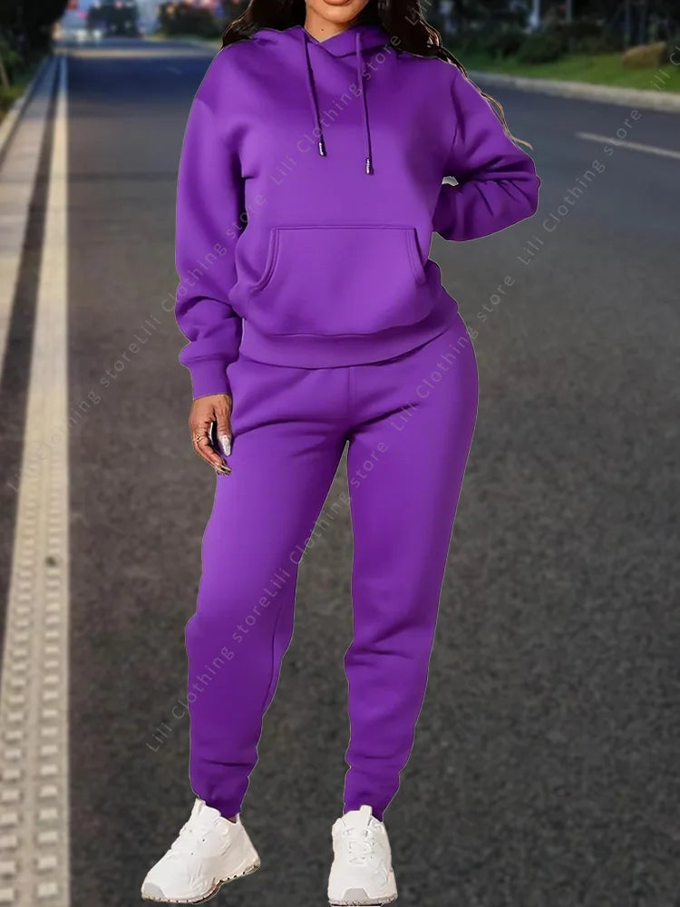 High quality pants Sets for Women Hoodie +pants Autumn Winter 2-Piece Outfits Basic blank Sweatshirt Sweatpant women Tracksuit