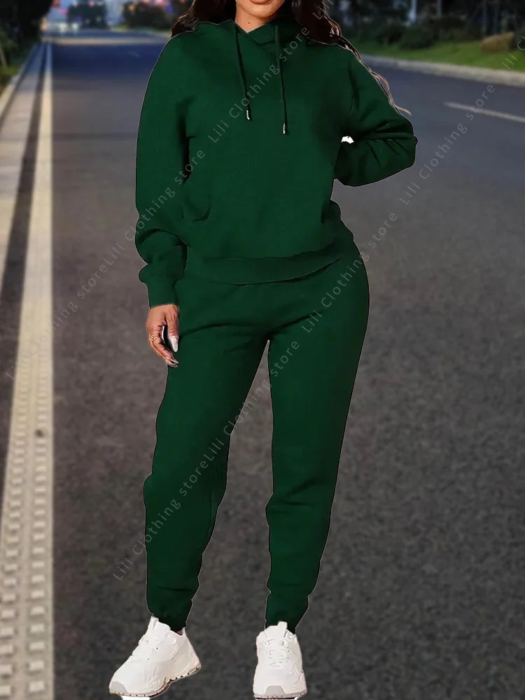 High quality pants Sets for Women Hoodie +pants Autumn Winter 2-Piece Outfits Basic blank Sweatshirt Sweatpant women Tracksuit