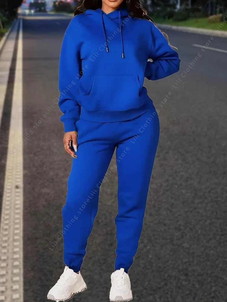 High quality pants Sets for Women Hoodie +pants Autumn Winter 2-Piece Outfits Basic blank Sweatshirt Sweatpant women Tracksuit