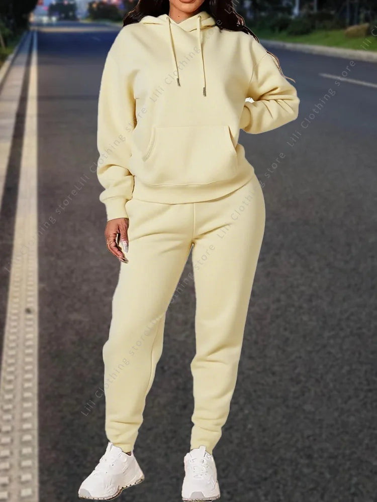High quality pants Sets for Women Hoodie +pants Autumn Winter 2-Piece Outfits Basic blank Sweatshirt Sweatpant women Tracksuit