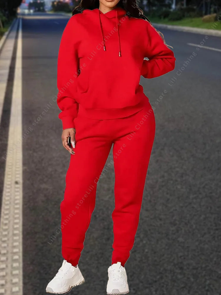 High quality pants Sets for Women Hoodie +pants Autumn Winter 2-Piece Outfits Basic blank Sweatshirt Sweatpant women Tracksuit