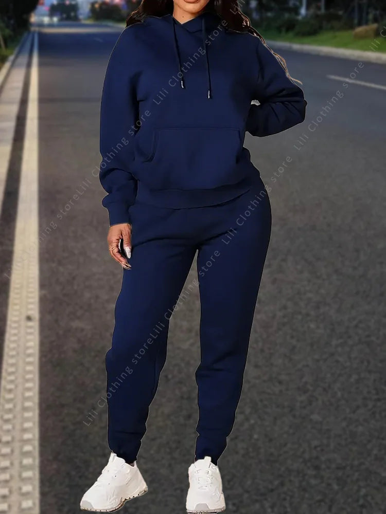 High quality pants Sets for Women Hoodie +pants Autumn Winter 2-Piece Outfits Basic blank Sweatshirt Sweatpant women Tracksuit