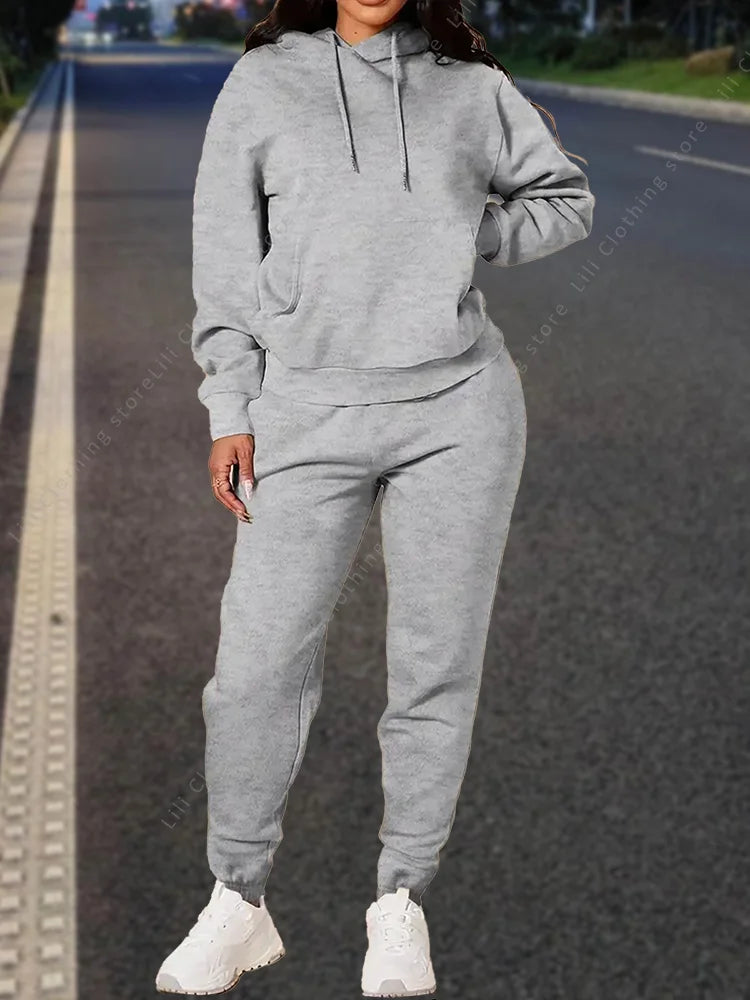 High quality pants Sets for Women Hoodie +pants Autumn Winter 2-Piece Outfits Basic blank Sweatshirt Sweatpant women Tracksuit