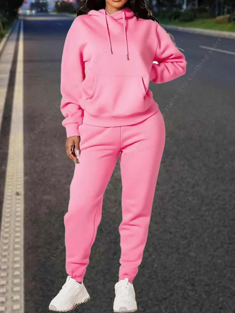 High quality pants Sets for Women Hoodie +pants Autumn Winter 2-Piece Outfits Basic blank Sweatshirt Sweatpant women Tracksuit