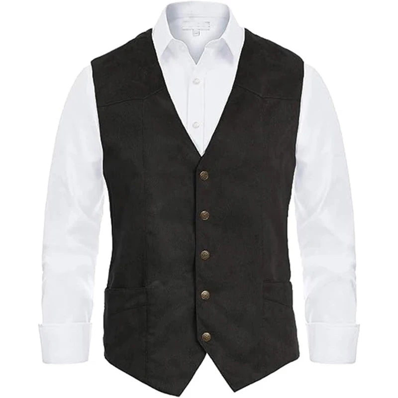 Men s  Fit V-Neck Suit Vest with Button Closure and Curved Hemline Sleeveless Single Breasted Waistcoat for Formal Events