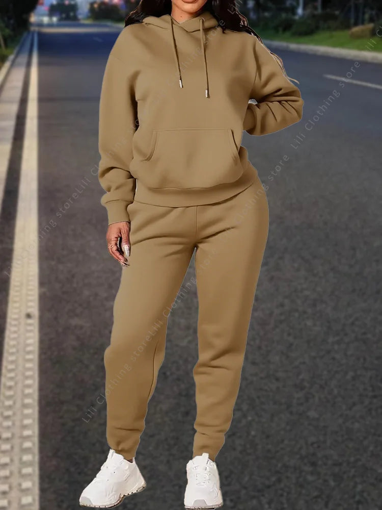 High quality pants Sets for Women Hoodie +pants Autumn Winter 2-Piece Outfits Basic blank Sweatshirt Sweatpant women Tracksuit