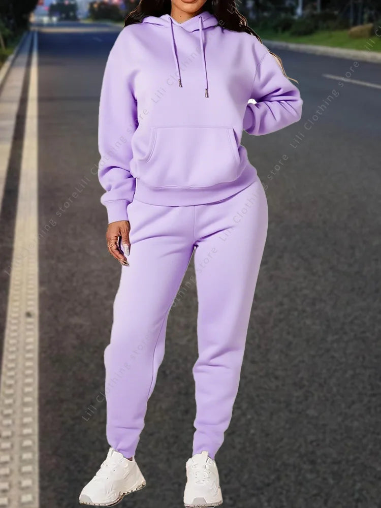 High quality pants Sets for Women Hoodie +pants Autumn Winter 2-Piece Outfits Basic blank Sweatshirt Sweatpant women Tracksuit